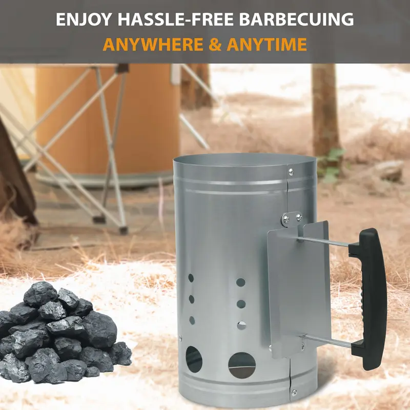 Charcoal Chimney Starter for BBQ Grill – Quick Fire Coal Burner Kit for Barbecue, Outdoor Cooking, Camping & Garden Parties – Easy Heat Food Lighter with Handle – Fast Ignition Tool 3