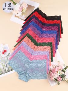 Women's Plain Lace Boyshorts, Soft Comfy Breathable Panty for Daily Wear, Underwear for All Seasons, Trim Lace Panty