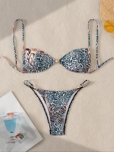 Women's Leopard Print Bikini Set, Casual Fashion Chic Swimsuit Set for Beach Holiday Vacation, Ladies Swimwear for All Seasons
