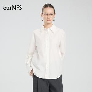 【euiNFS】Women’s Classic White Button-Up Shirt | Minimalist Long Sleeve Blouse | Elegant Office Workwear Top | Crisp Cotton Casual Shirt【313170】
