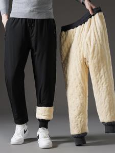 Men's Solid Color Zipper Pocket Drawstring Waist Thermal Lined Pants, Loose Casual Comfy Warm Trousers for Fall & Winter, Men's Bottoms for Daily Wear