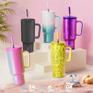 【24-Hour Delivery】 Meoky 40 Oz Large Capacity Water Cup, Reusable Water Bottle, Coffee Cup. Comes With Stainless Steel Straw External Silicone Seat Pad Non-Slip Noise Reduction Suitable For Car Cup Holder Holiday Gift