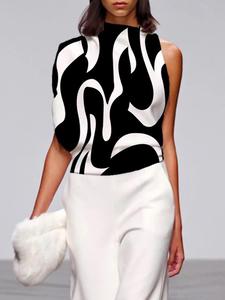 Women's All Over Print Asymmetrical Sleeve Tank Top, Casual Sleeveless Top for Summer, Ladies Clothes for Daily Wear