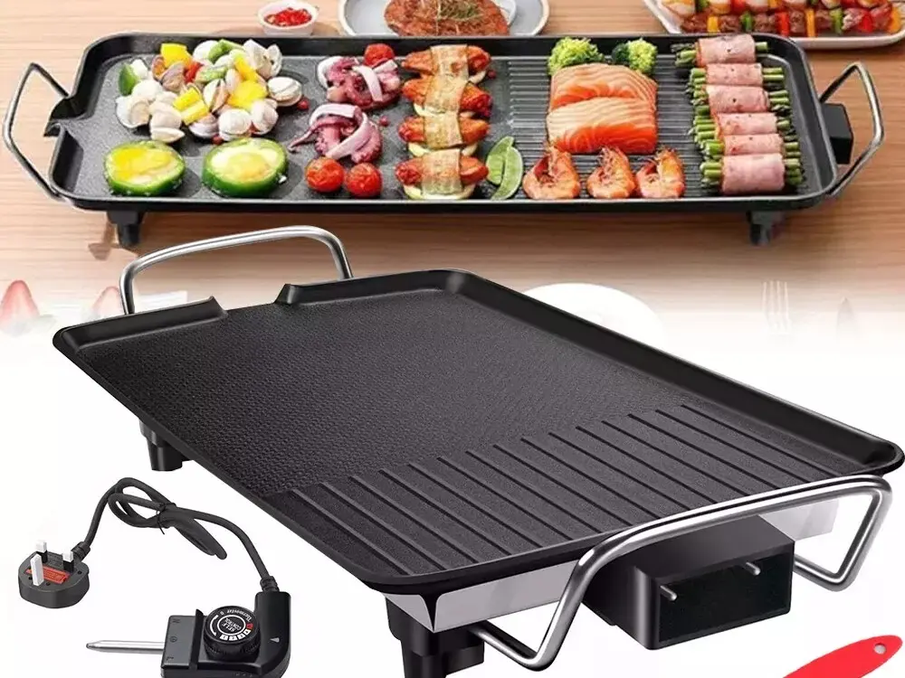 Electric Teppanyaki Table Top Griddle BBQ Hot Plate Barbecue Grill Pan L Size