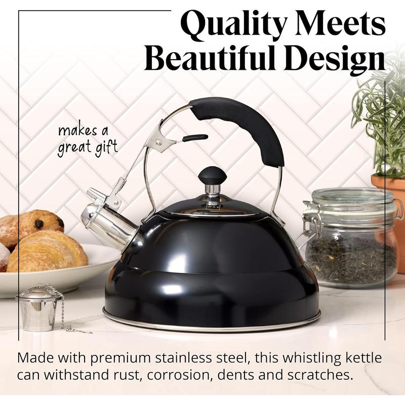 Whistling Kettle - 3 Litre Stovetop Kettles W/Mirror Finish - Camping Kettle with Infuser for Induction & Gas Stove - Camping Accessories & House Warming Gifts 3
