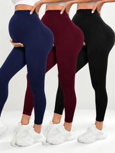 Maternity Solid High Waist Leggings, Maternity Yoga Pants, High Stretch Seamless Maternity Activewear for Pregnancy & Postpartum, Prenatal Maternity Clothing, Pregnancy Clothes