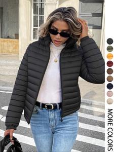 Women's Casual Hooded Puffer Jacket, Fall & Winter Thick Woven Coat with Pockets, Lightweight Warm Outerwear for Daily Wear