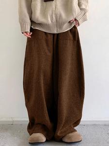 Men's Solid Color Drawstring Waist Corduroy Pants, High Stretch Loose Casual Comfy Pocket Wide Leg  Trousers for Daily Wear, Men's Bottoms for All Seasons