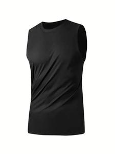 Men's Solid Ribbed Sleeveless Tee, Casual Comfy Breathable Round Neck Tank Top for Summer, Men's Top for Daily Wear