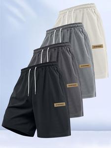 Men's Letter Tape Waistband Corduroy Shorts, Casual Loose Straight Fit Shorts for Summer, Men's Bottoms for Daily Wear