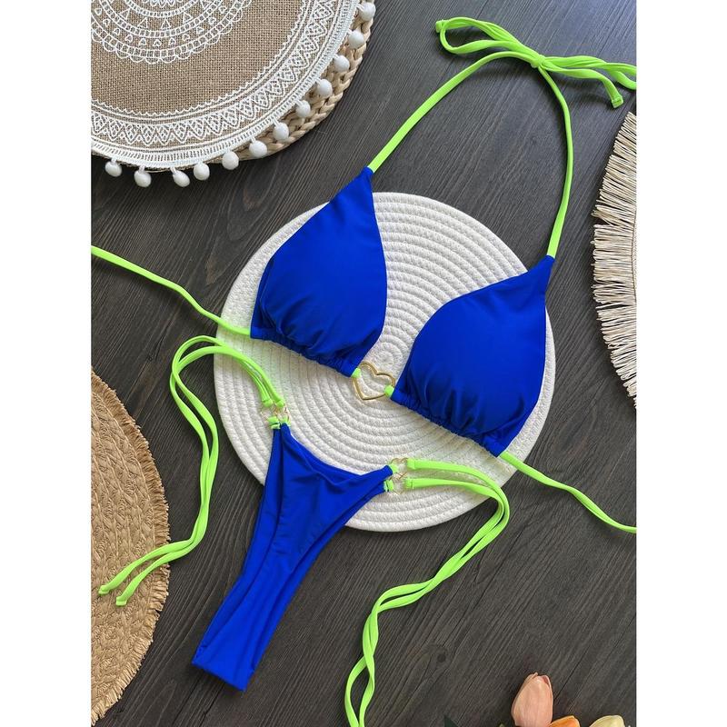 Sexy Halter Solid color Bikini Set Women's Swimsuit Two-piece Triangle Thong Swimwear Bathing Suit Brazilian Biquinis 6