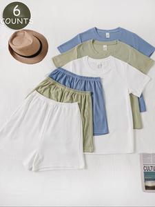 Women's Solid Waffle Knit Lounge Set, Casual Comfy Short Sleeve T-shirt & Shorts Pj Set, Ladies Sleepwear for Summer, Soft Lounge Sets