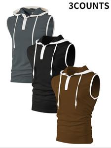 Men's Solid Color Hooded Tank Top, Regular Fit Casual Sleeveless Top for Summer, Men's Clothes for Daily Wear, Socks