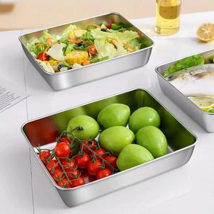 Stainless Steel Food Storage Box, 3 Counts/set Multifunctional Food Preserving Container with Lid, Food Storage Box for Salad, Cake, Dessert