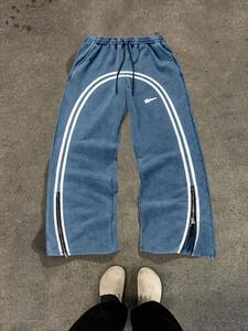 Men's Star & Striped Print Washed Distressed Drawstring Waist Sweatpants, Regular Fit Casual Comfy Fashion Pocket & Zipper Design Pants for Fall & Winter