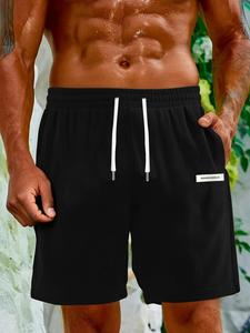 Men's Letter Tape Waist Shorts, Loose Casual Comfy Breathable Shorts for Summer, Men's Bottoms for Daily Wear