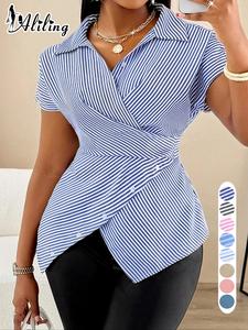 Women's Striped Print Shirt, Casual Short Sleeve Top for Summer, Ladies Clothes for Daily Wear