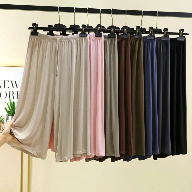 Plus size L to 6XL U-Neck Women's  Modal pant calf-length summer wide leg pants drawstring short pants casual homewear pants