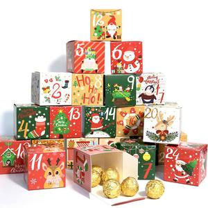 Christmas Countdown Calendar Candy Box, 24pcs/set Colorful Paper Box, Cartoon Christmas Pattern Gift Box, Festival Organizer, Candy Storage Bag