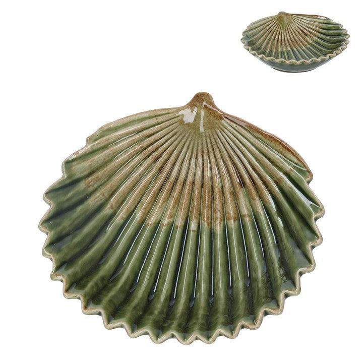 Ceramic Trinket Dish 15cm - Antiqued Green Fan Leaf 0