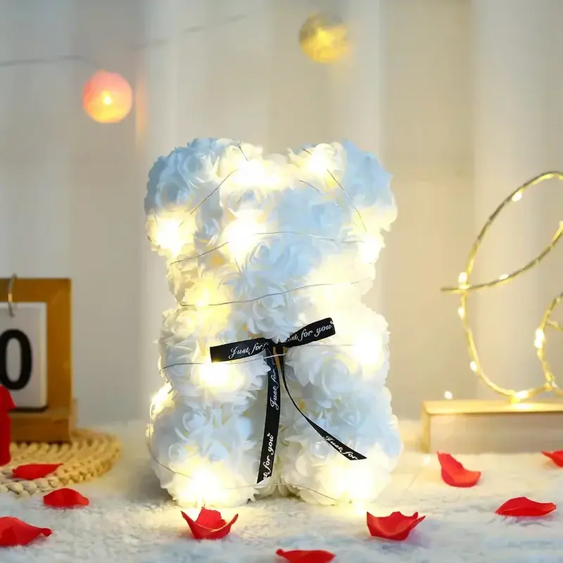 25cm Artificial Teddy Rose Flower Bear with Box Romantic Valentines Day Gift Girlfriend Women Anniversary Wedding Party Supplies 1