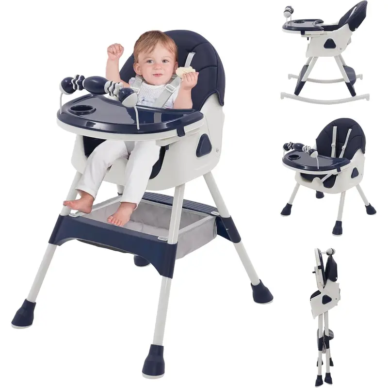 3-in-1 Baby High Chair with Playstand Children's Highchairs with Removable Tray Adjustable Folding Sate with Reclining Function Combination, Adjustable Foldable Baby Chairs (from 6 Months) 7
