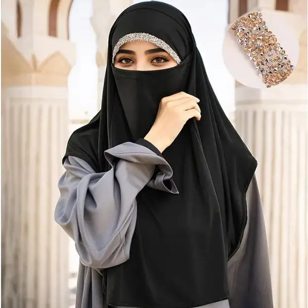 Maryam’s Essential Diamanté Vintage Instant One Piece Tie Back With Niqab Hijab 0