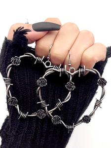 Women's Punk Style Heart Shaped Dangle Earrings, 1 Pair Trendy Rose Design Earrings, Street Y2k Goth Jewelry As Gift for Girlfriend