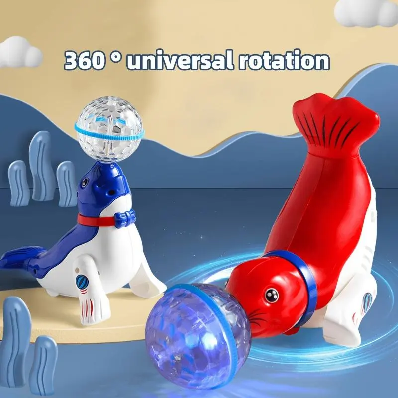 360° Rotating Sea Lion Top Toy with Flashing Lights & Music – Cute Cartoon Animal Puzzle for Youngsters, Blue & Red Whimsical Design, Perfect Gift for Valentine’s Day, Christmas, Thanksgiving, Easter (Batteries Not Included) 8
