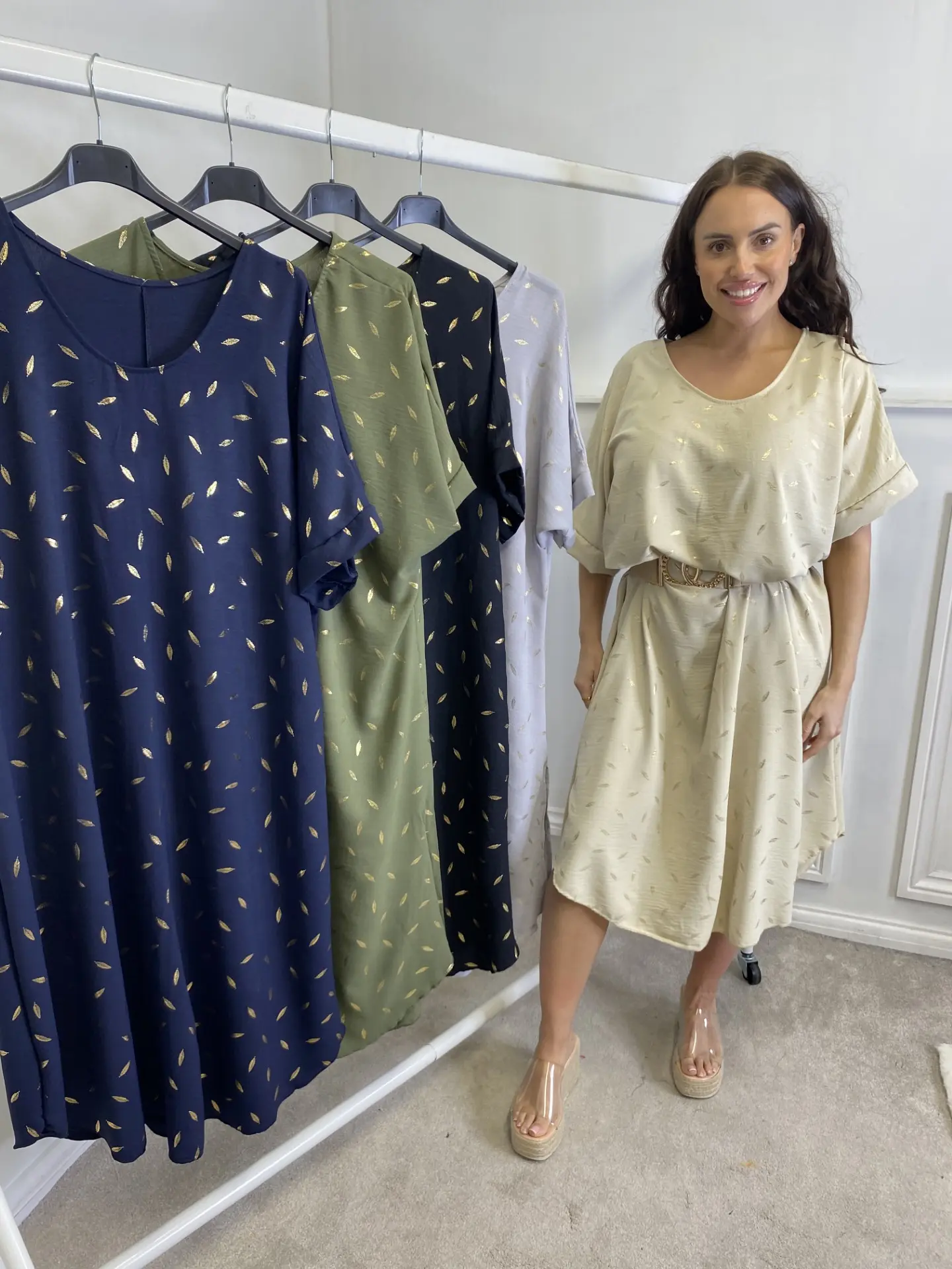 KMO FOXY feather design dress with batwing sleeve and splits at the hem