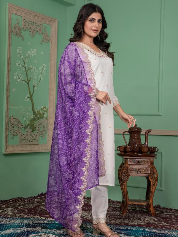 Women's Viscose Chanderi Punjabi Style Top,Bottom and Taby Silk Dupatta 1