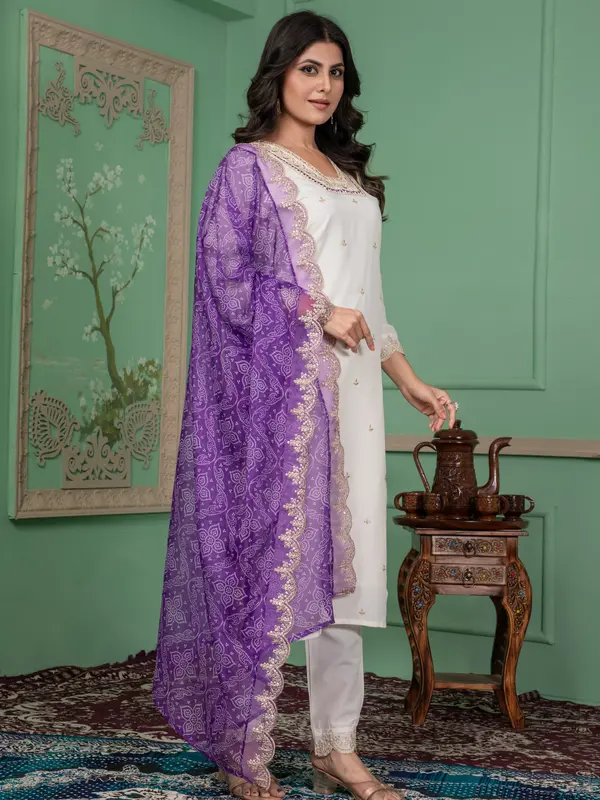 Women's Viscose Chanderi Punjabi Style Top,Bottom and Taby Silk Dupatta 1