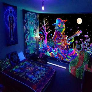 Cartoon Frog Pattern Tapestry, Fluorescent Tapestry with Installation Package, Wall Hanging for Living Room Bedroom Office Home Decor