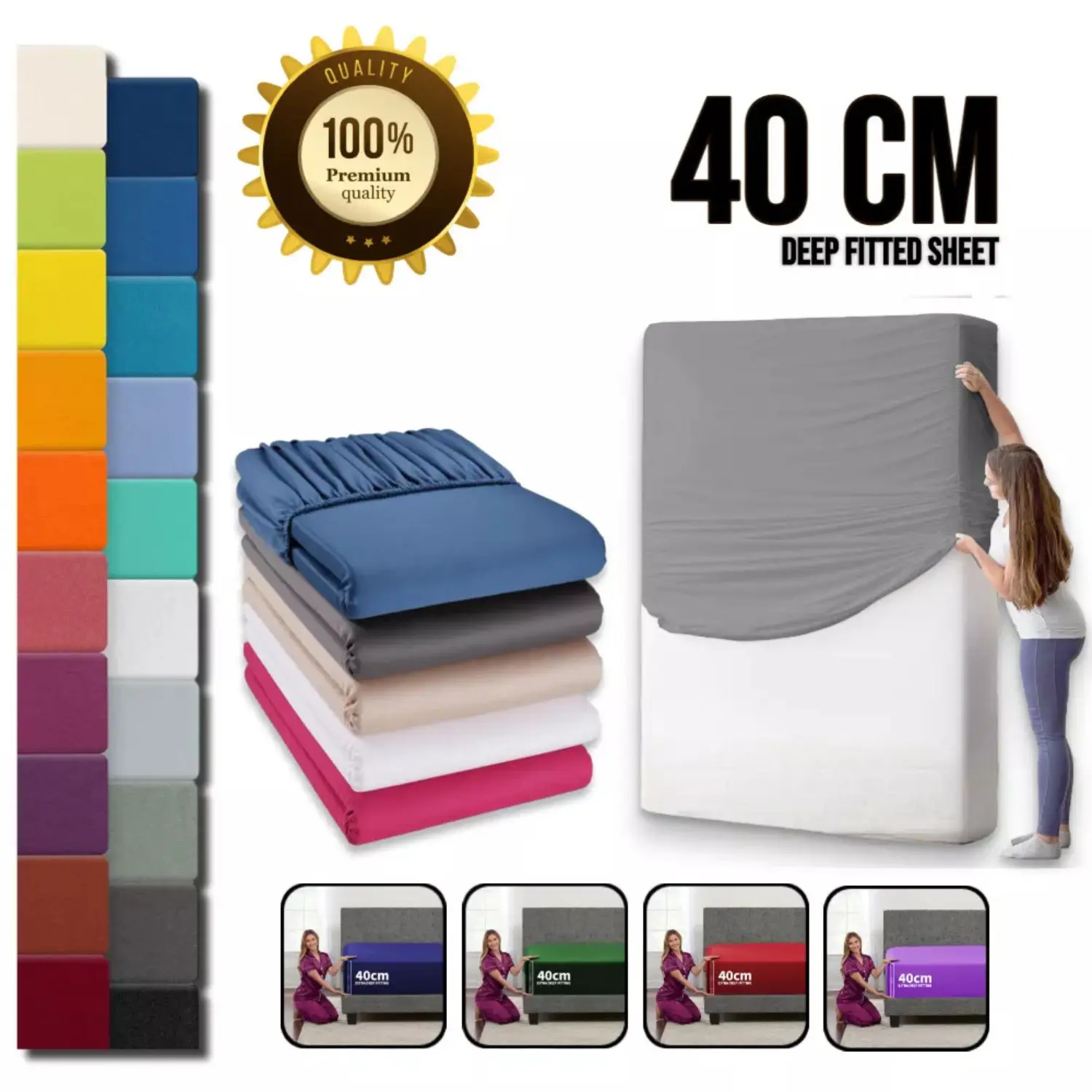 Extra Deep Fitted Sheet 40CM Deep Fully Elasticated 100% Egyptian Cotton 200 Thread Count, Hypoallergenic, Breathable, Skin-Friendly, Durable, Wrinkle Fade, Stain Resistant Soft Bed Cover Deep Pocket Fitted Sheets & Pillowcases Available in All UK sizes