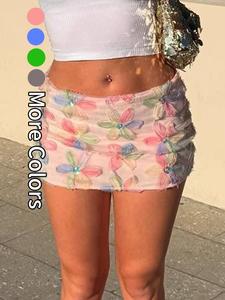 Women's Floral Print Fringe Trim Short Skirt, Cute Casual A Line Skirt for Daily Wear, Ladies Bottoms for Summer