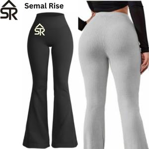 [Semal Rise] Women's Ribbed High Waist Flared Leg leggings-Comfort Womenswear Ribbed Flare leggings for women Tummy Control Pants for women  Pants for Women Workout Leggings  Breathable Outfits Ribbed Leggings  Bootcut Casual  Bottom Gym summer leggings