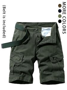 Men's Solid Color Cargo Shorts with Belt, Regular Fit Street Fashion Casual Comfortable Breathable Multi-pocket Plain Shorts for Daily Outdoor Wear, Men All-Match Bottoms for All Seasons, Menswear