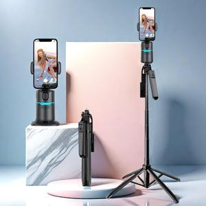 Foldable Smart Selfie Stick & 360-degree Rotatable Smart Follow-up Gimbal Set, Selfie Stick with Wireless Remote Control, Phone Stabilizer with RGB Light for Video Recording, Tripod Selfie