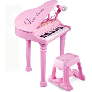 The Magic Toy Shop Pink Electronic Piano Toy with 22 Songs and Microphone