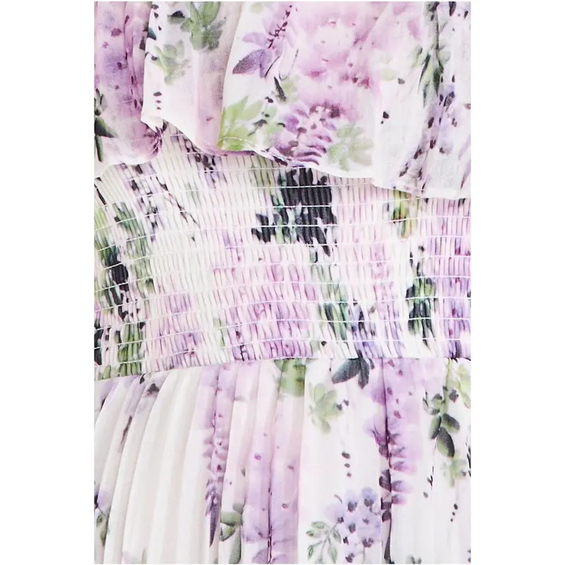 Shirred Chiffon Floral Bardot Midi Dress - Multi by Goddiva 4