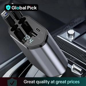 Retractable Cable Design 4 In 1 Car Charger, Dual Ports USB-C Fast Charging Car Charger, Universal Car Electrical Appliances For Car, Automotive, Boyfriend Gift, Car Accessory