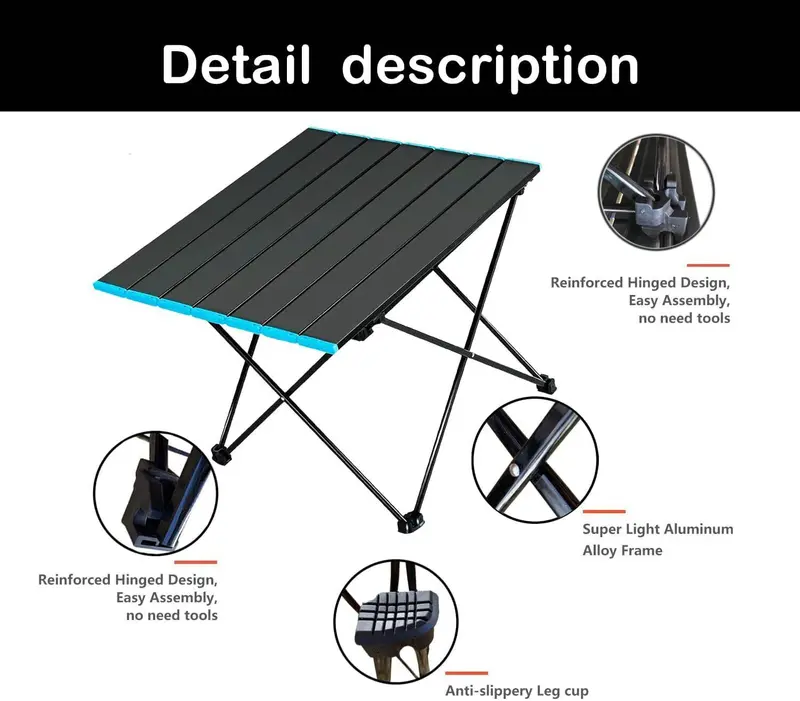 Folding Camping Table Light Weight Portable Aluminium Frame Outdoor Picnic Bag 5