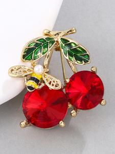 Women's Cute Cherry & Bee Design Brooch, Faux Pearl & Rhinestone Decor Clothes Jewelry, Stylish Luxury Accessories for Daily & Party Decor