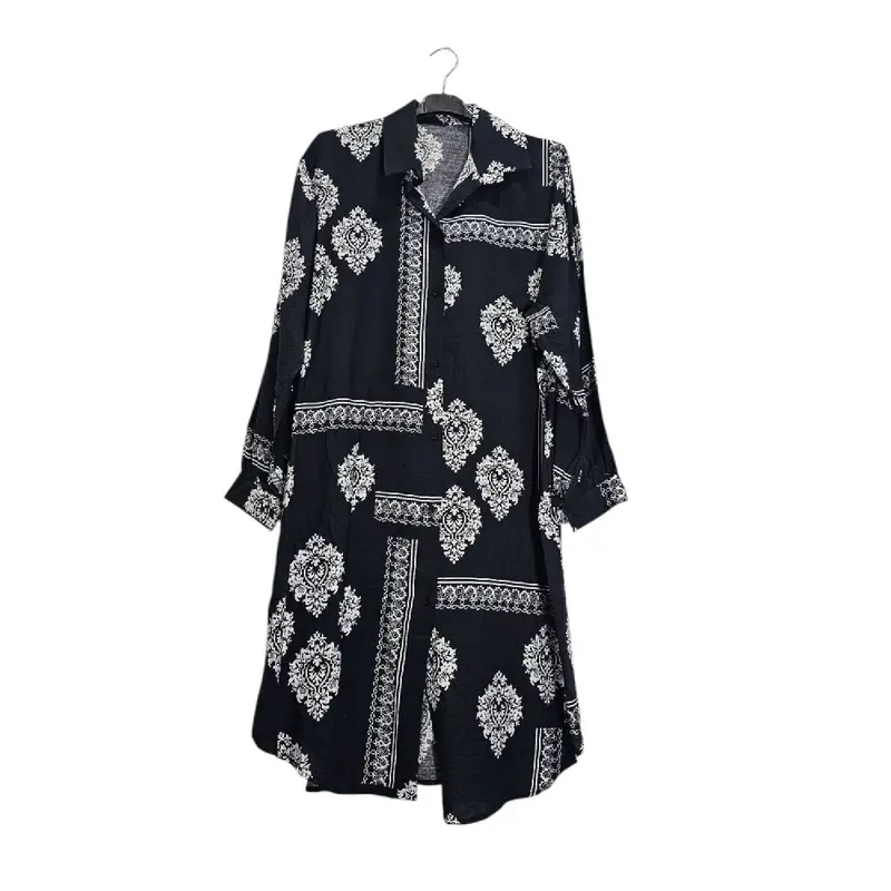 women's printed summer dress top collar button front casual wear Lightweight comfortable   Everyday modest fashion one size 5