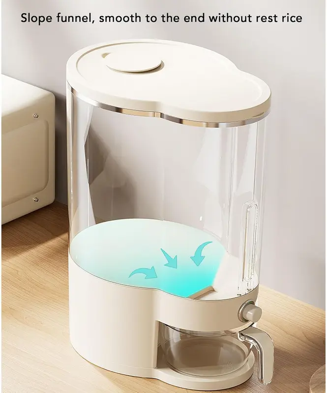 Food Dispenser, Rice Bucket Rice Box Container Kitchen Food Grain Storage Container Household Upgrade Rice Dispenser Transparent Metering Cylinder with Lid Automatic Rice Storage Tank (10KG) 3