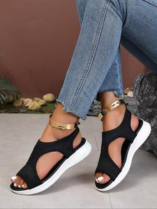 Women's Solid Color Cut Out Platform Sandals, Casual Comfortable Breathable Sports Sandals for Summer, Lightweight Comfortable Sandals for Daily Wear, Fashionable Slide Sandals