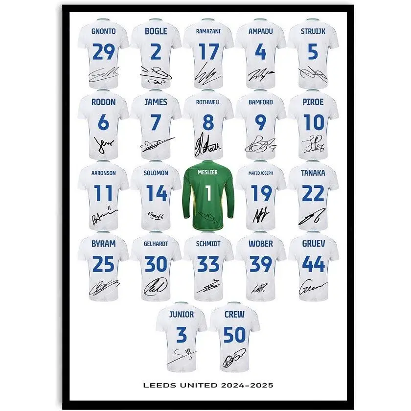 Leeds United 2024-2025 Shirts Signed Poster Prints Gifts For Football Fans