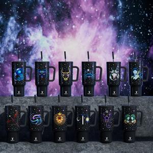 【MEOKY Twelve constellations】Vacuum Glass Meoky Leak -Proof Cover And Reusable Use Of Straws Large -Capacity Coffee Cups Silicone Pads Non -Slip Noise Reduction Suitable For Car Cup Holders Suitable For Office Travel, Birthday gifts