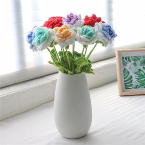 10pcs Finished Crochet Rose DIY Flowers for Mothers Valentines Day(without vase)