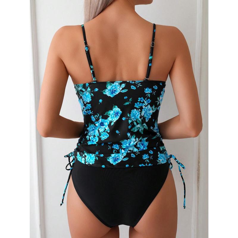 Swim Lushoire 2 pcs/Set Women Spring Break Spaghetti Strap Tankini Set, Fashion Swimwear With Detachable Strap, Elegant & Casual Beach Vacation Wear 1
